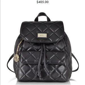 DKNY Black Real Leather Quilted Backpack